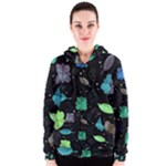 Blue and green flowers  Women s Zipper Hoodie