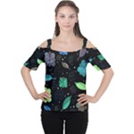 Blue and green flowers  Women s Cutout Shoulder Tee