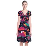 Colorful abstract art  Short Sleeve Front Wrap Dress