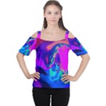 The Perfect Wave Pink Blue Red Cyan Women s Cutout Shoulder Tee