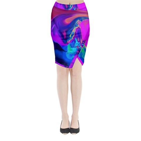 The Perfect Wave Pink Blue Red Cyan Midi Wrap Pencil Skirt from ArtsNow.com
