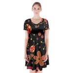 Flowers and ladybugs 2 Short Sleeve V-neck Flare Dress