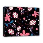 Pink ladybugs and flowers  Canvas 14  x 11 