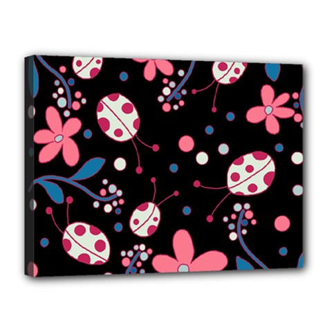 Pink ladybugs and flowers  Canvas 16  x 12  from ArtsNow.com
