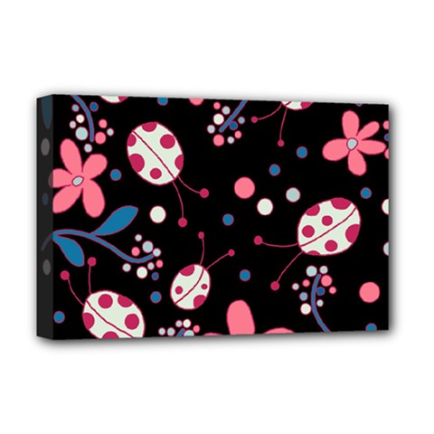 Pink ladybugs and flowers  Deluxe Canvas 18  x 12   from ArtsNow.com