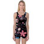 Pink ladybugs and flowers  One Piece Boyleg Swimsuit