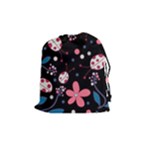 Pink ladybugs and flowers  Drawstring Pouches (Medium) 