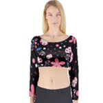 Pink ladybugs and flowers  Long Sleeve Crop Top