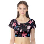 Pink ladybugs and flowers  Short Sleeve Crop Top (Tight Fit)