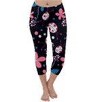 Pink ladybugs and flowers  Capri Winter Leggings 