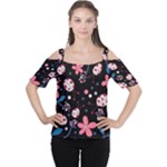 Pink ladybugs and flowers  Women s Cutout Shoulder Tee