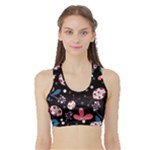 Pink ladybugs and flowers  Sports Bra with Border