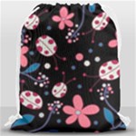 Pink ladybugs and flowers  Drawstring Bag (Large)