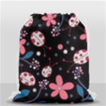 Pink ladybugs and flowers  Drawstring Bag (Small)