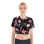 Pink ladybugs and flowers  Cotton Crop Top