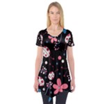 Pink ladybugs and flowers  Short Sleeve Tunic 