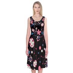 Pink ladybugs and flowers  Midi Sleeveless Dress from ArtsNow.com