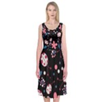 Pink ladybugs and flowers  Midi Sleeveless Dress