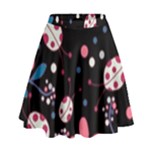 Pink ladybugs and flowers  High Waist Skirt