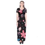 Pink ladybugs and flowers  Short Sleeve Maxi Dress