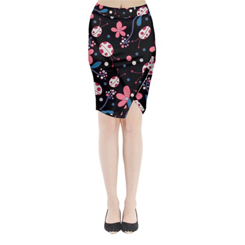 Pink ladybugs and flowers  Midi Wrap Pencil Skirt from ArtsNow.com