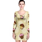 Colorful cupcakes pattern Long Sleeve Velvet Bodycon Dress