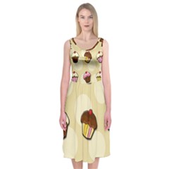 Colorful cupcakes pattern Midi Sleeveless Dress from ArtsNow.com