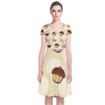 Colorful cupcakes pattern Short Sleeve Front Wrap Dress