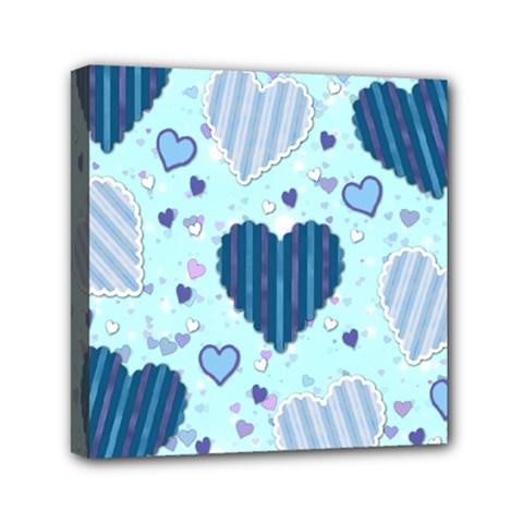 Light and Dark Blue Hearts Mini Canvas 6  x 6  from ArtsNow.com