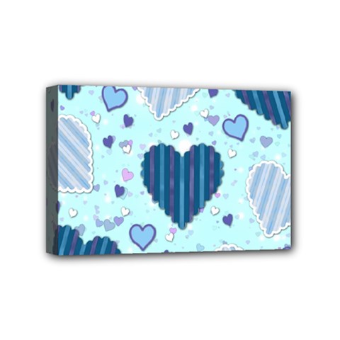 Light and Dark Blue Hearts Mini Canvas 6  x 4  from ArtsNow.com