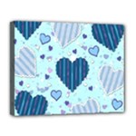 Light and Dark Blue Hearts Canvas 14  x 11 