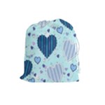 Light and Dark Blue Hearts Drawstring Pouches (Large) 