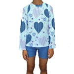 Light and Dark Blue Hearts Kids  Long Sleeve Swimwear