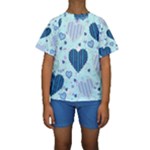 Light and Dark Blue Hearts Kids  Short Sleeve Swimwear