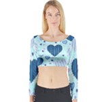 Light and Dark Blue Hearts Long Sleeve Crop Top