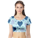 Light and Dark Blue Hearts Short Sleeve Crop Top (Tight Fit)