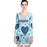 Light and Dark Blue Hearts Long Sleeve Bodycon Dress