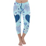 Light and Dark Blue Hearts Capri Winter Leggings 