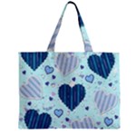 Light and Dark Blue Hearts Zipper Mini Tote Bag