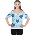 Light and Dark Blue Hearts Women s Cutout Shoulder Tee