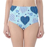 Light and Dark Blue Hearts High-Waist Bikini Bottoms