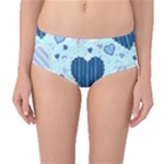 Light and Dark Blue Hearts Mid-Waist Bikini Bottoms