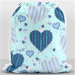 Light and Dark Blue Hearts Drawstring Bag (Large)