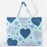 Light and Dark Blue Hearts Zipper Large Tote Bag