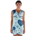 Light and Dark Blue Hearts Wrap Front Bodycon Dress