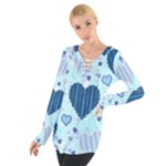 Light and Dark Blue Hearts Women s Tie Up Tee