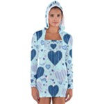 Light and Dark Blue Hearts Women s Long Sleeve Hooded T-shirt