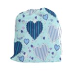 Light and Dark Blue Hearts Drawstring Pouches (XXL)