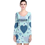 Light and Dark Blue Hearts Long Sleeve Velvet Bodycon Dress