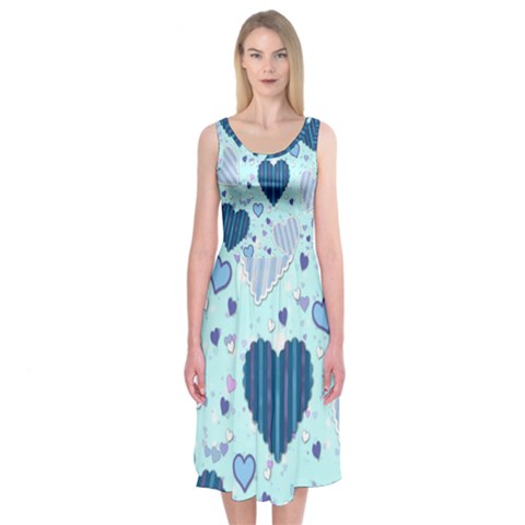 Light and Dark Blue Hearts Midi Sleeveless Dress from ArtsNow.com